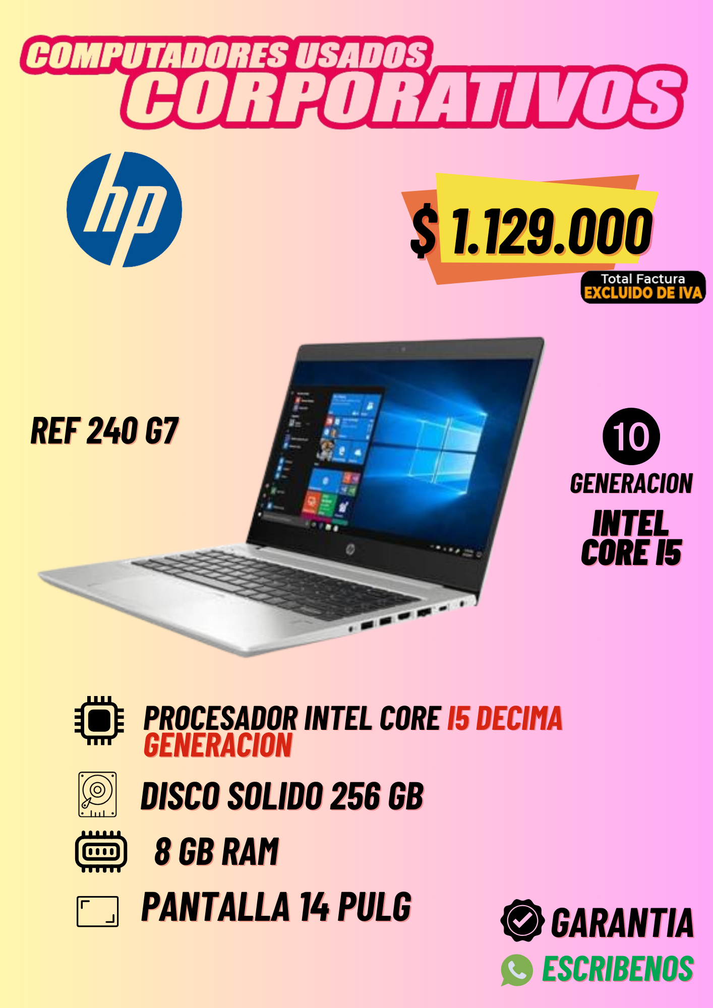 Portátil 240 G7 INTEL®CORE™I5 decima generación